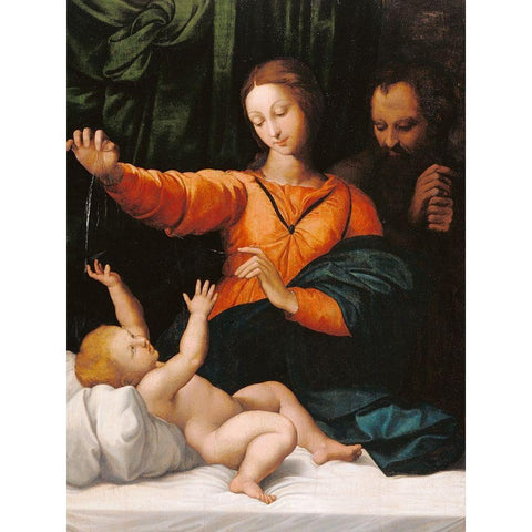 The Holy Family (The Madonna del Velo; Madonna di Loreto) Black Modern Wood Framed Art Print by Unknown