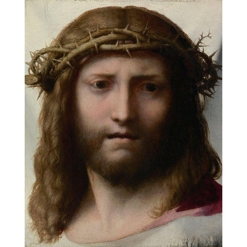 Head of Christ White Modern Wood Framed Art Print by Allegri, Antonio