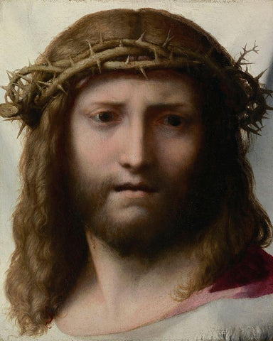 Head of Christ White Modern Wood Framed Art Print with Double Matting by Allegri, Antonio