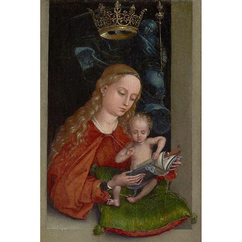 Madonna and Child in a Window Gold Ornate Wood Framed Art Print with Double Matting by Schongauer, Martin