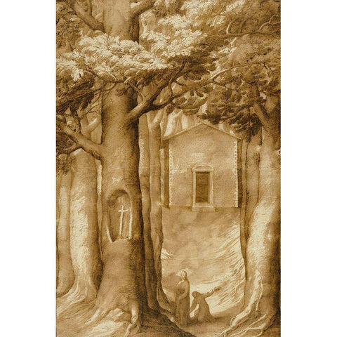 La Verna: The Chapel of the Blessed Giovanni della Verna Black Modern Wood Framed Art Print with Double Matting by Ligozzi, Jacopo