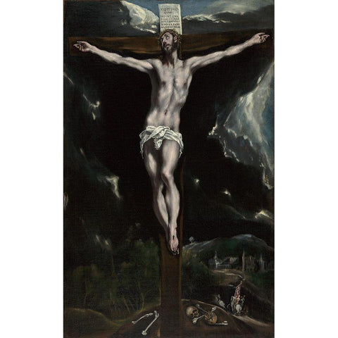 Christ on the Cross Black Modern Wood Framed Art Print with Double Matting by Theotocopuli, Domenico