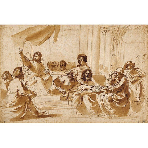 Christ Preaching in the Temple Black Modern Wood Framed Art Print with Double Matting by Barbieri, Giovanni Francesco