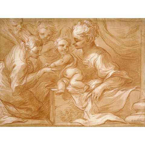 Mystic Marriage of Saint Catherine Black Modern Wood Framed Art Print with Double Matting by Biscaino, Bartolomeo