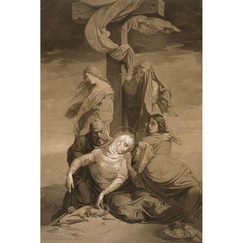 Lamentation at the Foot of the Cross Black Modern Wood Framed Art Print with Double Matting by Lehmann, Henri