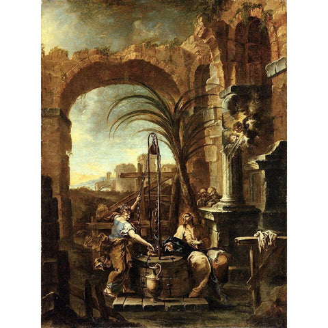 Christ and the Samaritan Woman Gold Ornate Wood Framed Art Print with Double Matting by Magnasco, Alessandro