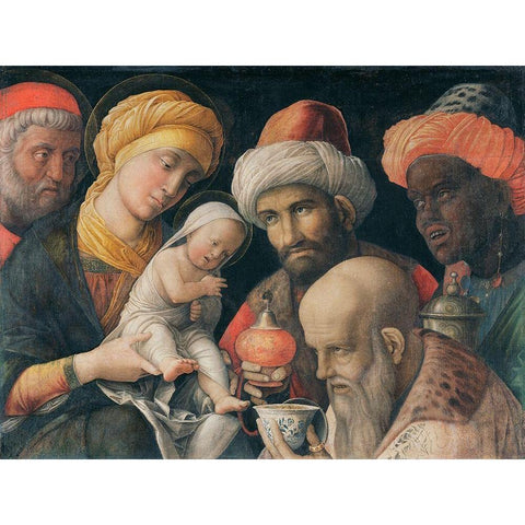 Adoration of the Magi Black Modern Wood Framed Art Print with Double Matting by Mantegna, Andrea