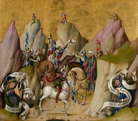 The Meeting of the Three Kings, with David and Isaiah (recto); The Assumption of the Virgin (verso) White Modern Wood Framed Art Print with Double Matting by Master of the St. Bartholomew Altarpiece