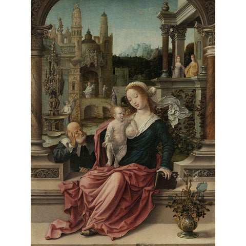 The Holy Family White Modern Wood Framed Art Print by Gossaert, Jan (Mabuse)