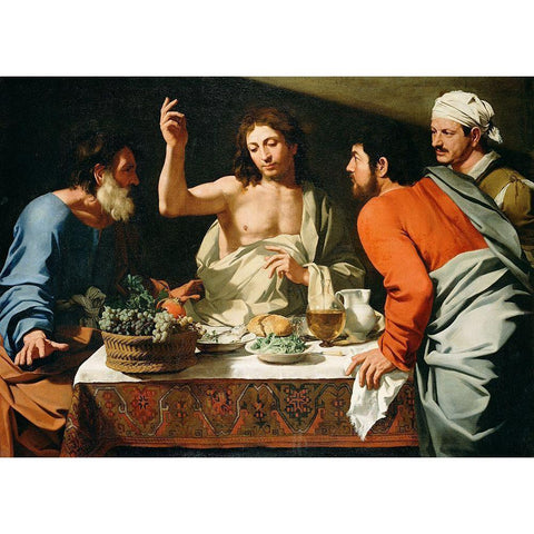 The Supper at Emmaus White Modern Wood Framed Art Print by Cavarozzi, Bartolomeo