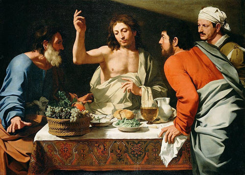 The Supper at Emmaus Black Ornate Wood Framed Art Print with Double Matting by Cavarozzi, Bartolomeo