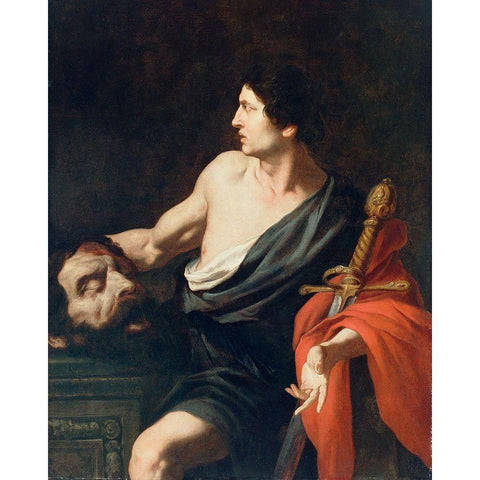 David with the Head of Goliath Gold Ornate Wood Framed Art Print with Double Matting by Novelli, Pietro