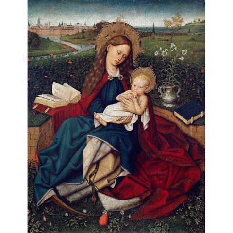 The Madonna of Humility White Modern Wood Framed Art Print by Campin