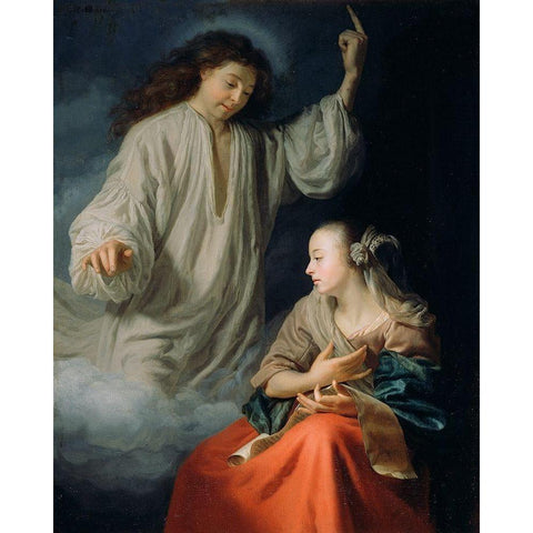 The Annunciation White Modern Wood Framed Art Print by Schalcken, Godfried