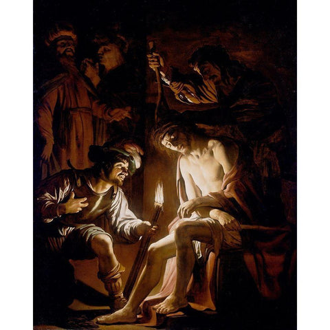 Christ Crowned with Thorns White Modern Wood Framed Art Print by van Honthorst, Gerrit