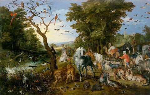 The Entry of the Animals into Noahs Ark Black Ornate Wood Framed Art Print with Double Matting by Brueghel, Jan the Elder