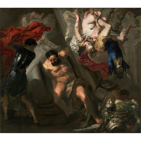 The Death of Samson White Modern Wood Framed Art Print by School, Genoese