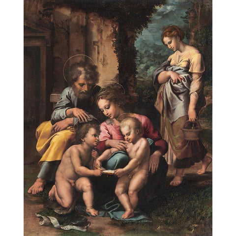 The Holy Family White Modern Wood Framed Art Print by Romano, Giulio