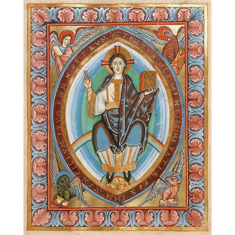 Christ in Majesty Gold Ornate Wood Framed Art Print with Double Matting by Unknown 11th Century Illuminator