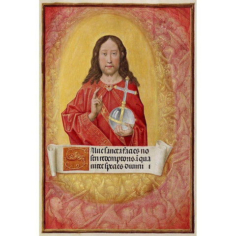 Christ in Majesty Black Modern Wood Framed Art Print with Double Matting by Unknown 16th Century Flemish Illuminator