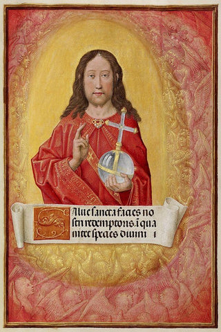 Christ in Majesty White Modern Wood Framed Art Print with Double Matting by Unknown 16th Century Flemish Illuminator