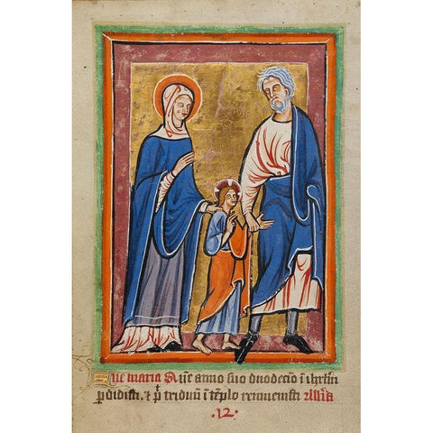 Christ Led to Jerusalem by Mary and Joseph Black Modern Wood Framed Art Print by Unknown 12th Century Illuminator