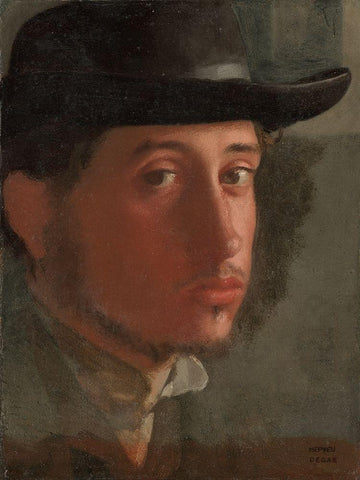 Self-portrait White Modern Wood Framed Art Print with Double Matting by Degas, Edgar