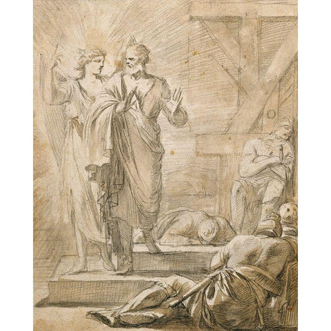 The Liberation of Saint Peter Gold Ornate Wood Framed Art Print with Double Matting by de La Hyre, Laurent