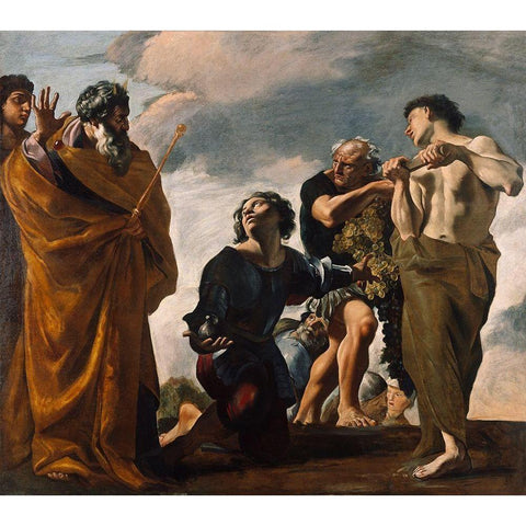 Moses and the Messengers from Canaan Black Modern Wood Framed Art Print with Double Matting by Lanfranco, Giovanni