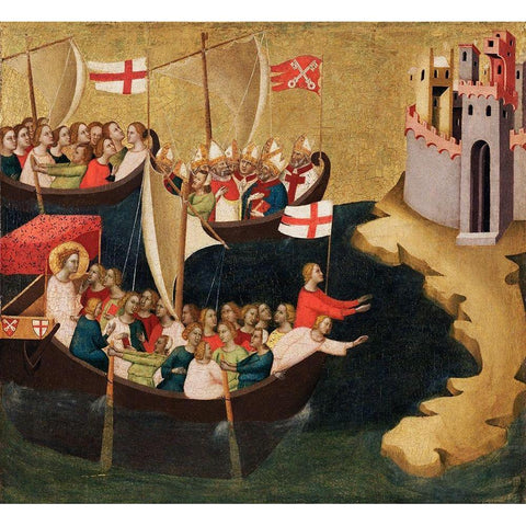 Arrival of Saint Ursula at Cologne White Modern Wood Framed Art Print by Daddi, Bernardo