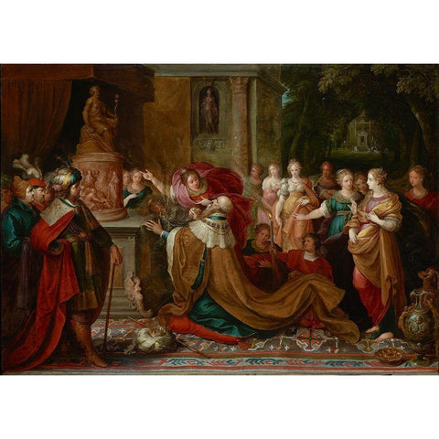 The Idolatry of Solomon Gold Ornate Wood Framed Art Print with Double Matting by Francken, Frans