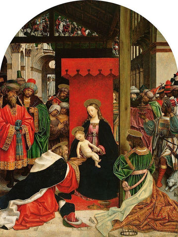 Adoration of the Magi White Modern Wood Framed Art Print with Double Matting by Ferrari, Defendente