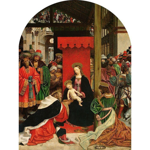 Adoration of the Magi Gold Ornate Wood Framed Art Print with Double Matting by Ferrari, Defendente