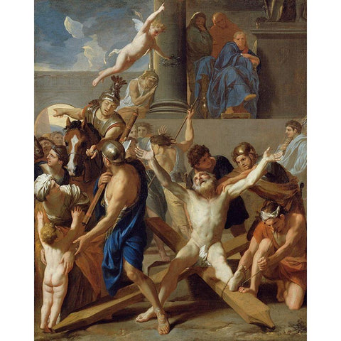 The Martyrdom of St. Andrew White Modern Wood Framed Art Print by Le Brun, Charles