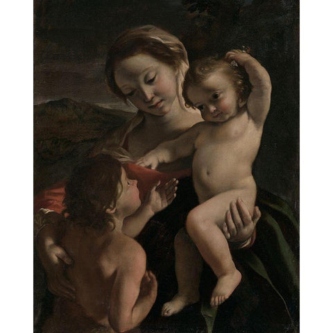 Madonna and Child with the Infant Saint John the Baptist Black Modern Wood Framed Art Print by Lanfranco, Giovanni