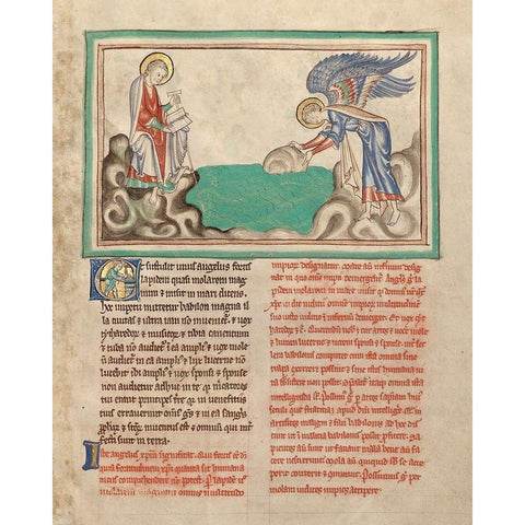 An Angel Casting a Millstone into the Sea Gold Ornate Wood Framed Art Print with Double Matting by Unknown 13th Century Illuminator