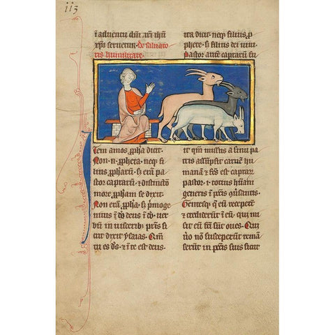 Amos and Three Goats Gold Ornate Wood Framed Art Print with Double Matting by Unknown 13th Century Illuminator