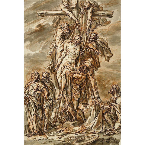 Descent from the Cross Gold Ornate Wood Framed Art Print with Double Matting by Roos, Phillip