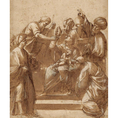 Adoration of the Magi Gold Ornate Wood Framed Art Print with Double Matting by Ribera, Jusepe de