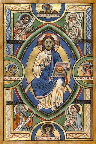 Christ in Majesty White Modern Wood Framed Art Print with Double Matting by Unknown 12th Century Illuminator