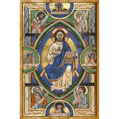 Christ in Majesty White Modern Wood Framed Art Print by Unknown 12th Century Illuminator