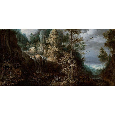 Landscape with the Temptation of Saint Anthony Gold Ornate Wood Framed Art Print with Double Matting by Savery, Roelandt