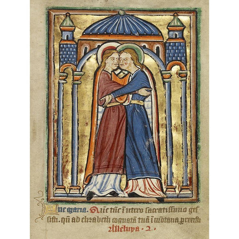 The Visitation Black Modern Wood Framed Art Print with Double Matting by Unknown 12th Century English Illuminator