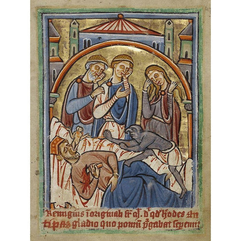 The Suicide of Herod Black Modern Wood Framed Art Print with Double Matting by Unknown 12th Century English Illuminator