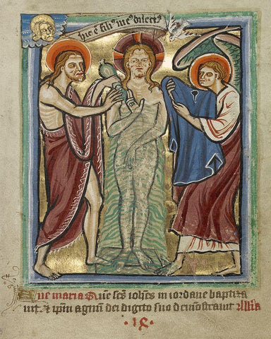 The Baptism of Christ Black Ornate Wood Framed Art Print with Double Matting by Unknown 12th Century English Illuminator