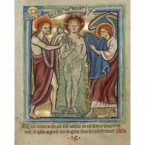 The Baptism of Christ White Modern Wood Framed Art Print by Unknown 12th Century English Illuminator