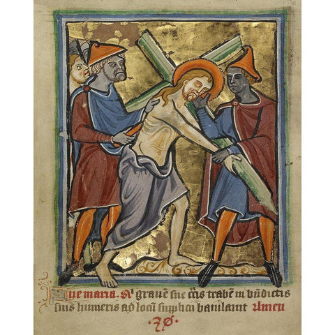 Christ Carrying the Cross Black Modern Wood Framed Art Print with Double Matting by Unknown 12th Century English Illuminator