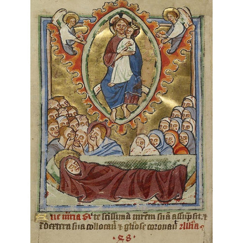 The Death of the Virgin Gold Ornate Wood Framed Art Print with Double Matting by Unknown 12th Century English Illuminator