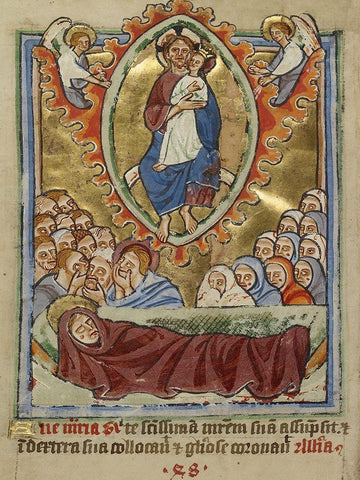 The Death of the Virgin White Modern Wood Framed Art Print with Double Matting by Unknown 12th Century English Illuminator