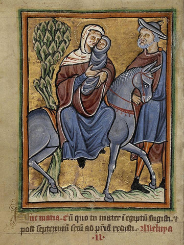 The Flight into Egypt White Modern Wood Framed Art Print with Double Matting by Unknown 12th Century English Illuminator